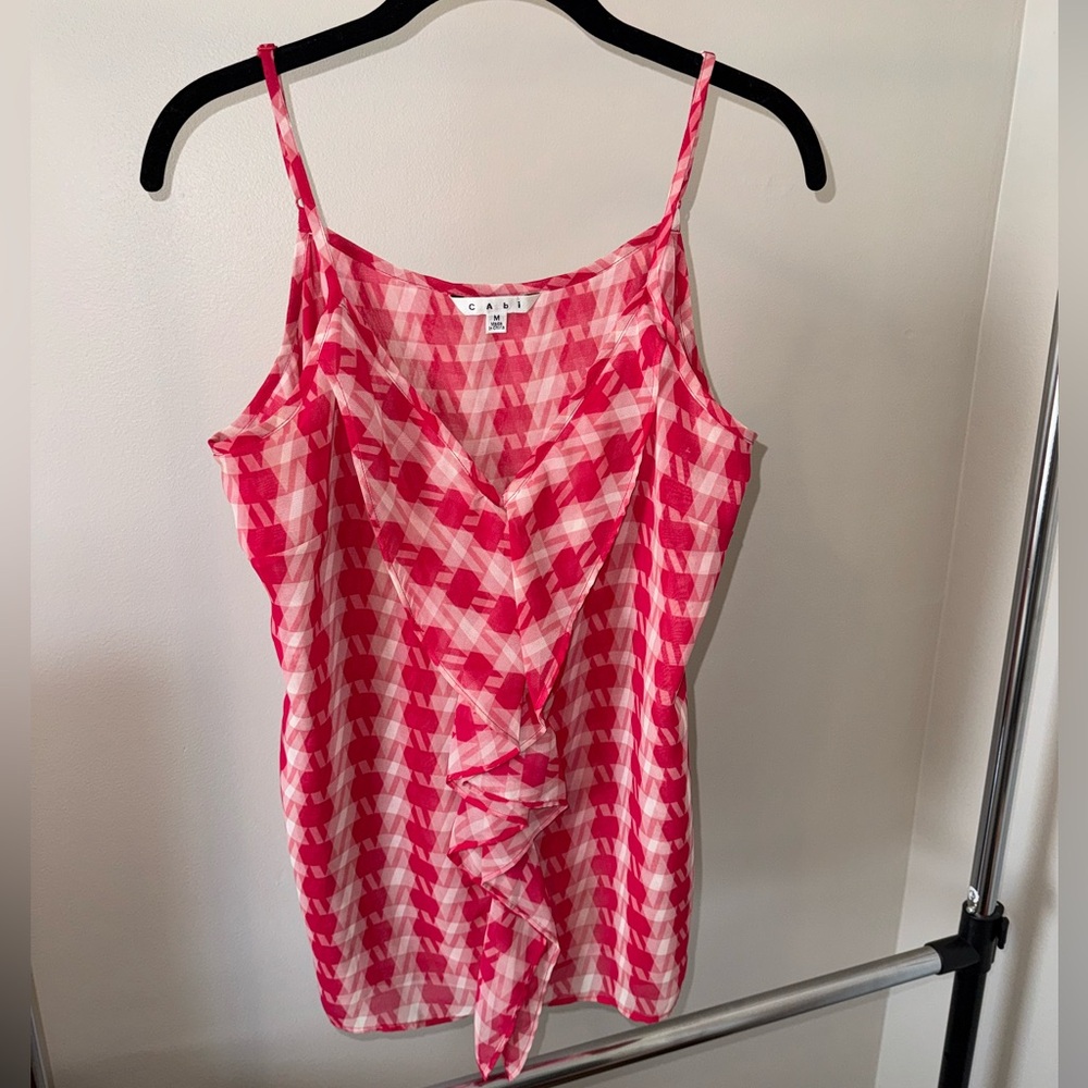 Pink Gingham Strappy Cami Tank Top